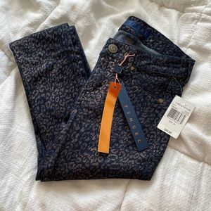 Lord & Taylor navy gold cheetah print jeans